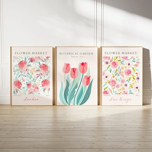 Flower Market Print Set 3, Flower Gallery Wall Set, Trendy Floral Posters, Colorful Art Print, Botanical Art Set,Digital Download