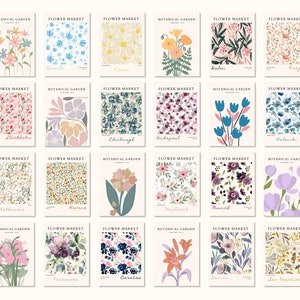 Flower Market Print Set of 100 Flower Gallery Wall Set, Trendy Floral Posters, Colorful Art Print Bundle, Botanical Art Set,Digital Download image 5