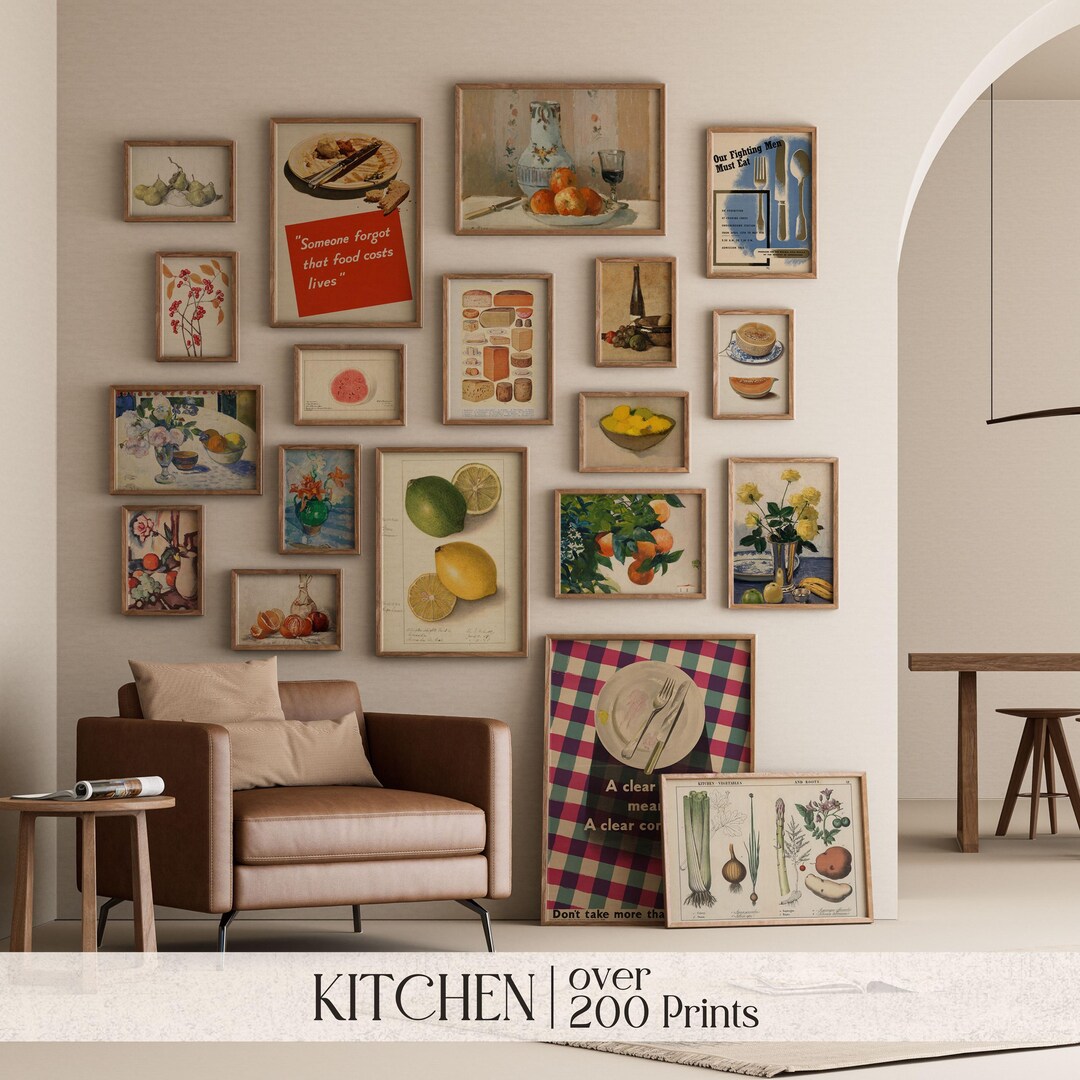 kitchen gallery wall set of 600, kitchen wall art,... Vintage Kitchen Gallery Wall Set of 200, Kitchen Wall Art, Food Prints ...