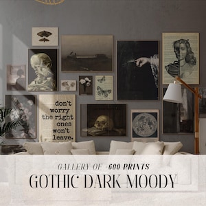 Dark Academia Decor, Mega Bundle-Set mit 600+ Drucken, Moody Dark druckbare Galerie Wandkunst Set, Cottagecore Gemälde, launischer Druck, dunkler Druck