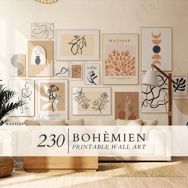 Boho Wall Collage Mega Bundle, Set of 230 Prints, Geometric Dorm Wall Art, Abstract Poster Set, Bohemian Home Decor, Digital Download
