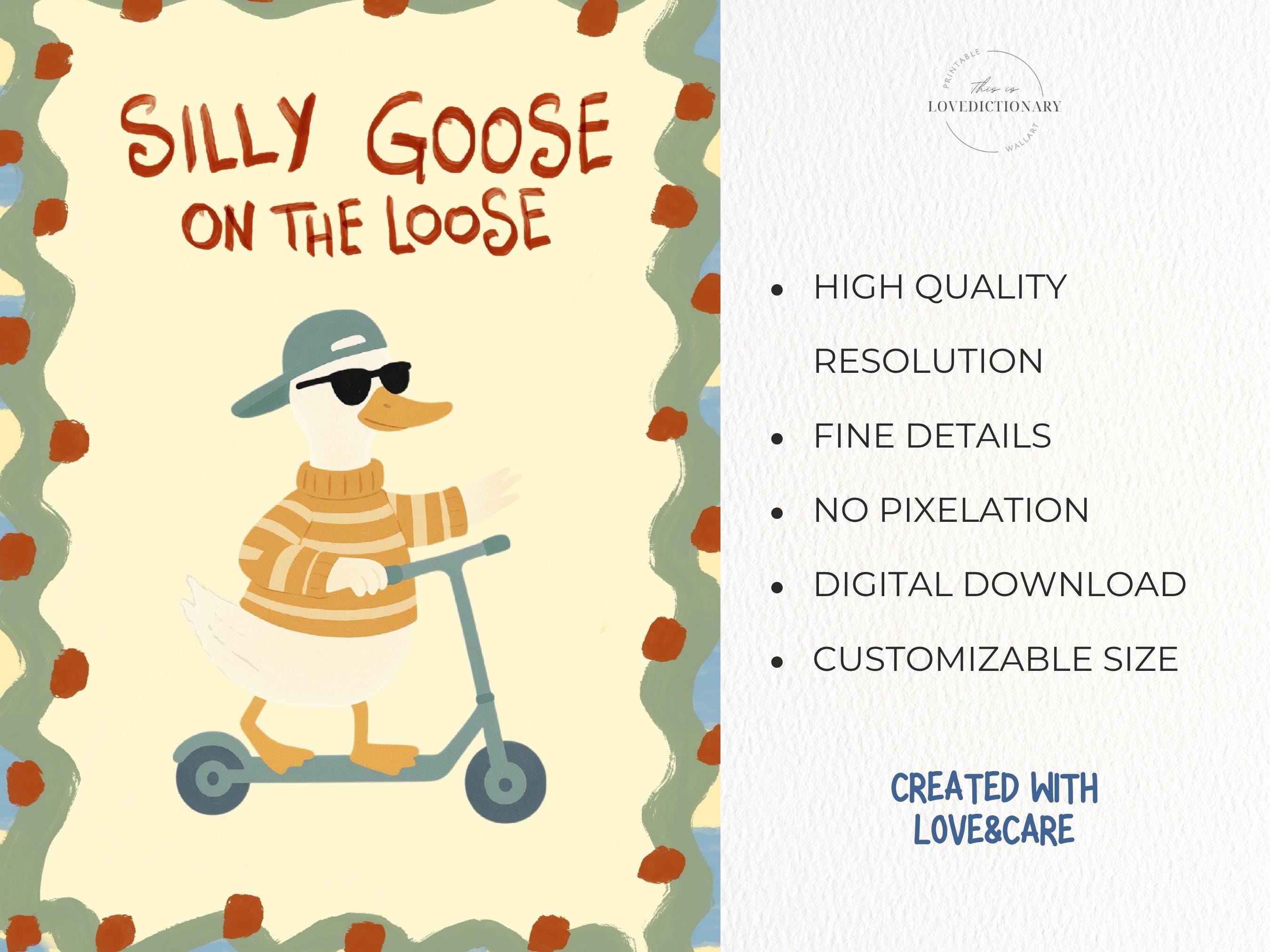 Silly Goose Nursery Print, Funny Duck Wall Art for Kids Room, Playful ...