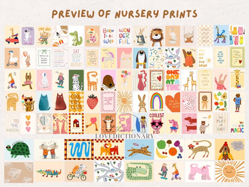 Bundle of +1250 Nursery Prints, Kids Room Wall Art, Baby Room Decor, Playful Animal Prints, Eclectic Nursery Wall Art, Educational Prints image 3