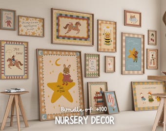 Boho Nursery Wall Art Bundle, Vintage Animals, Gender Neutral Prints (Digital Download)