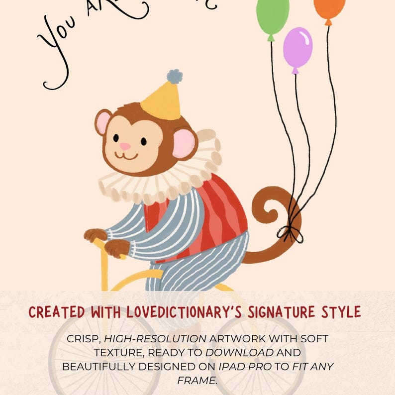 Circus Monkey Nursery Print, Whimsical Animal Wall Art (digital ...
