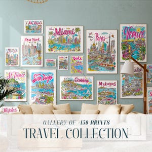 PAQUETE MEGA de 150 pósteres de viajes, arte de pared moderno, impresiones de viajes retro, decoración maximalista, impresiones de dormitorios modernos, impresiones de viajes coloridas