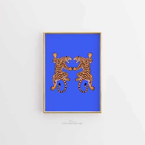 Blue Tiger Poster Print, Trendy Boho Wall Art (Digital Download)