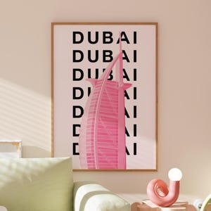Dubai Travel Print | Digital Art Download | Pink Black Burj al-Arab Dubai Art | Trendy Travel Exhibition Print | Cute Retro Wall Art