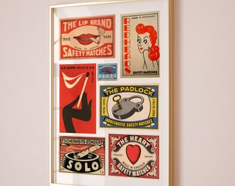 Vintage Matchbox Art Print, Retro Matches Poster (Digital Download)