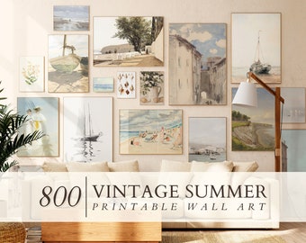 Paquete de impresiones de verano vintage - Arte digital retro, decoración tropical náutica costera - 800 gráficos antiguos, arte de pared de descarga instantánea