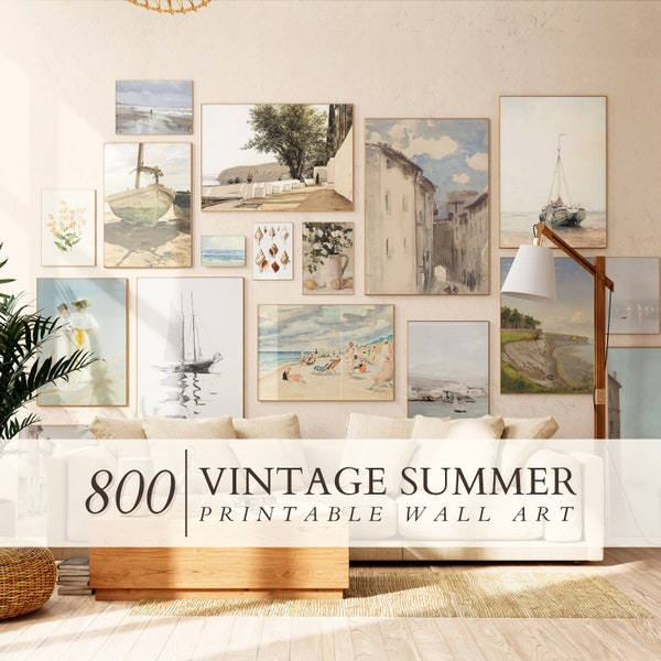 Vintage Summer Prints Bundle - Retro Digital Art, Coastal Nautical Tropical Decor - 800 Antique Graphics, Instant Download Wall Art