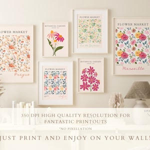 Flower Market Print Set of 100 Flower Gallery Wall Set, Trendy Floral Posters, Colorful Art Print Bundle, Botanical Art Set,Digital Download image 8