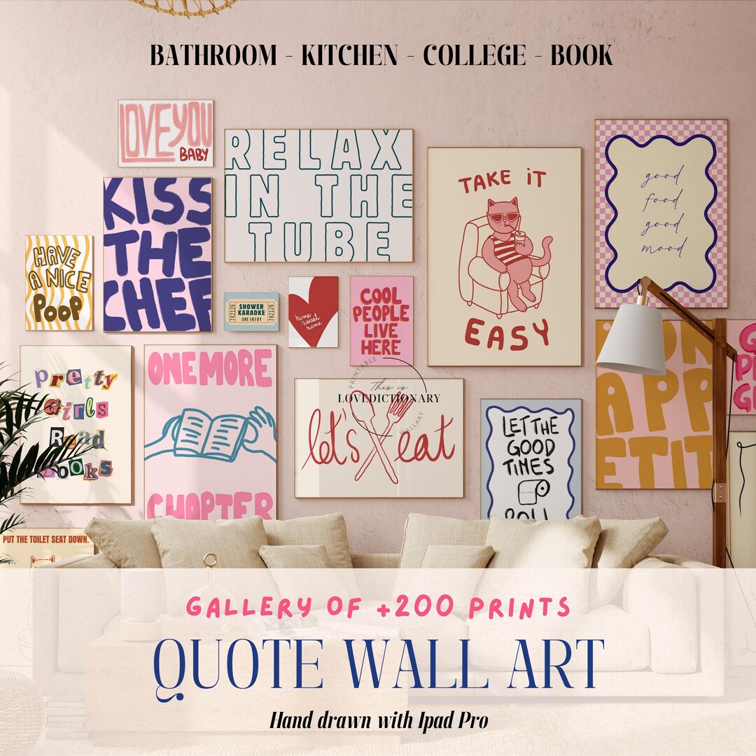 Quote Gallery Wall Set of 200, Bookish Prints, Kitchen Quote, Girly ...