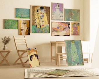 12 Gustav Klimt Prints Decor, Eclectic Gallery Wall Set,  Exhibition Bundle, Impressionist Painting Digital Download, Printable Wall Art