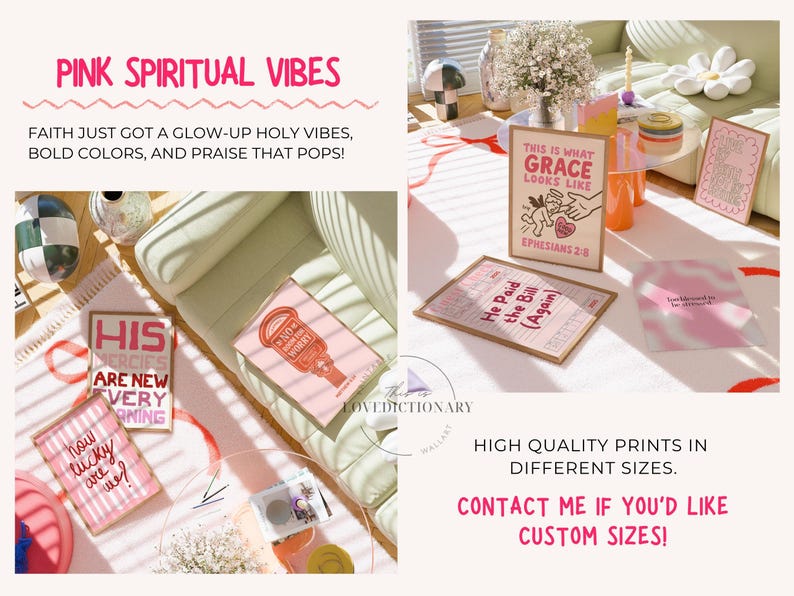 Pink Christian Pattern Pink Christian Wall Art Bundle 100, Cute Faith Prints, College Room ...