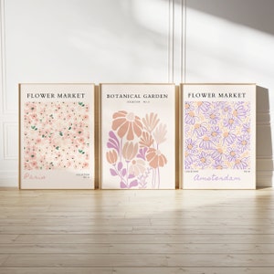 Flower Market Print Set 3, Flower Gallery Wall Set, Trendy Floral Posters, Colorful Art Print, Botanical Art Set,Digital Download