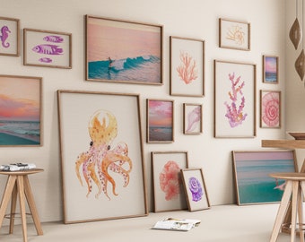 Conjunto de Arte de Parede Estilo Galeria Costeira, Decoração para Casa de Praia (Download Digital)
