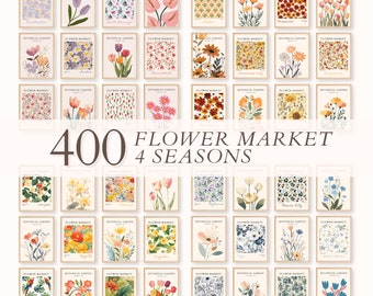 Bloemenmarkt print set van 400 bloemengalerij muurset, trendy bloemenposters, kleurrijke kunstprintbundel, botanische kunstset, digitale download