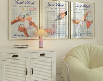 Guest Check Drink Prints Set, Bar Cart Decor (Digital Download)