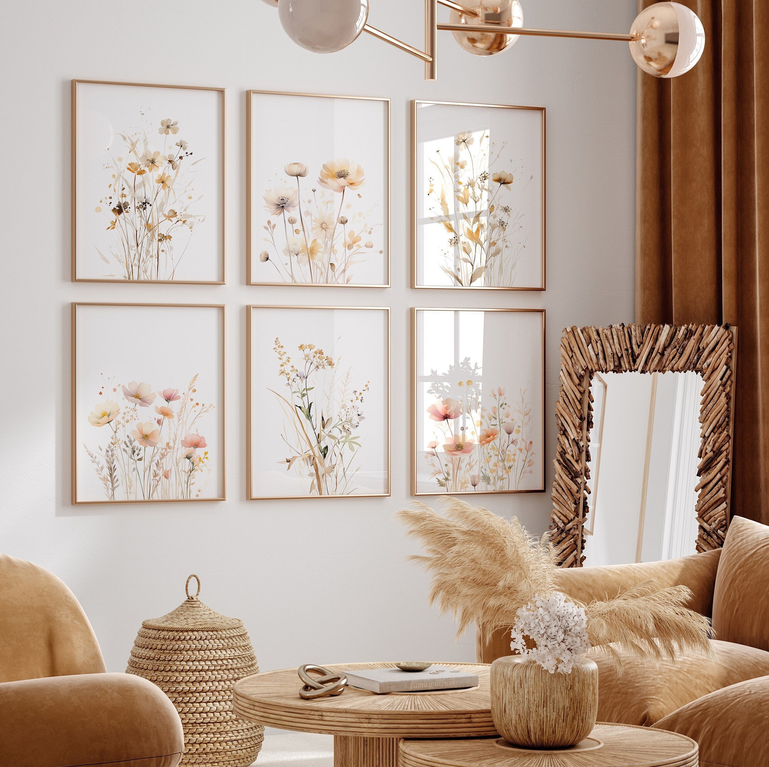 Wildflowers Print Set of 6, Watercolor Flower Gallery Wall Set