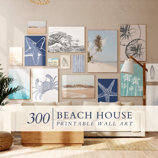 Set van 300 kustmuursetprints, nautisch decor, surfprints, prints zomermuurkunst, strandprints, Boho Beach Gallery Wall, zomerkunst