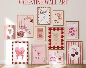 Valentine's Day Gallery Wall Art Prints, Trendy Pink Red Decor (Digital Download)