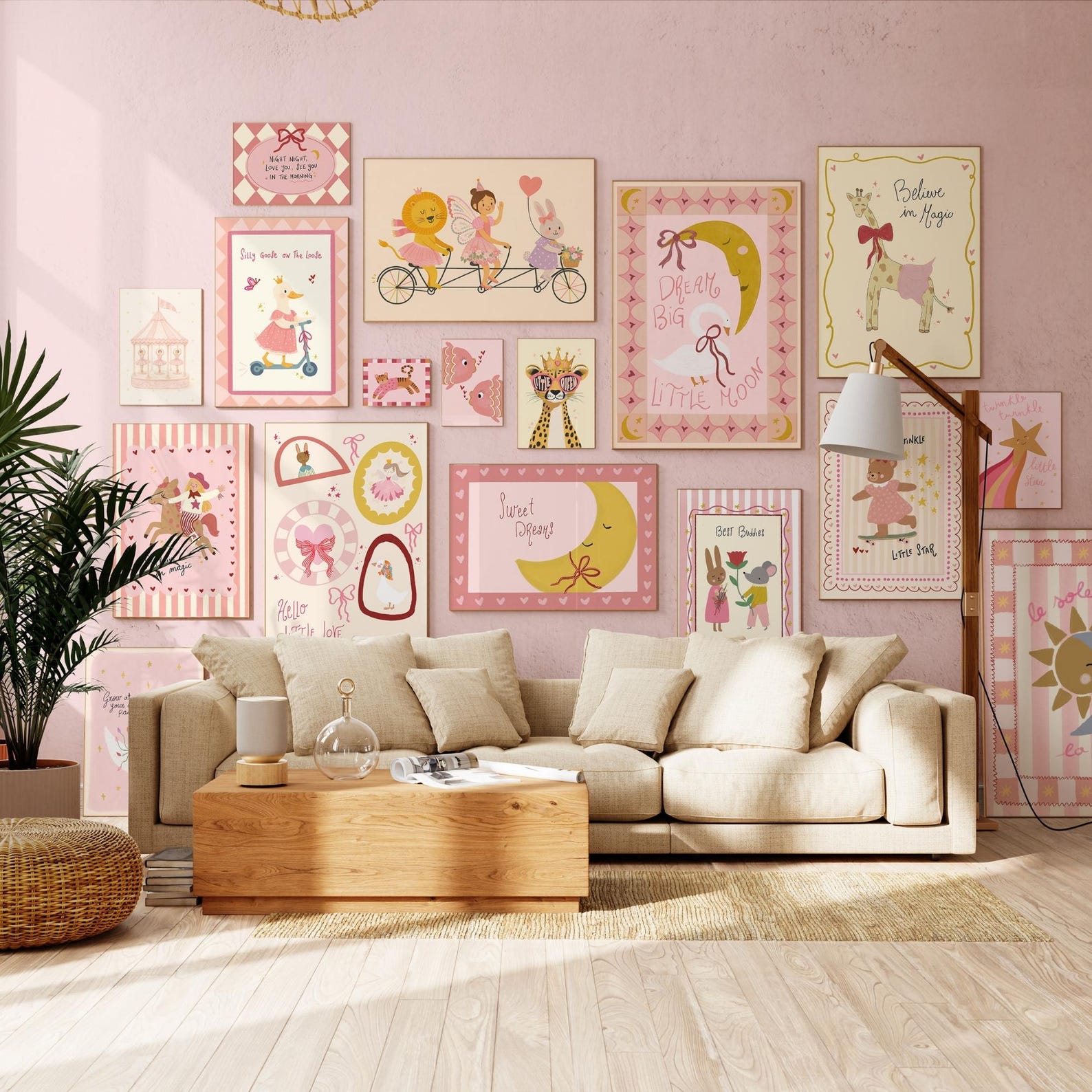 Pink Girl Nursery Wall Art Prints, Animals, Gallery Set (digital ...