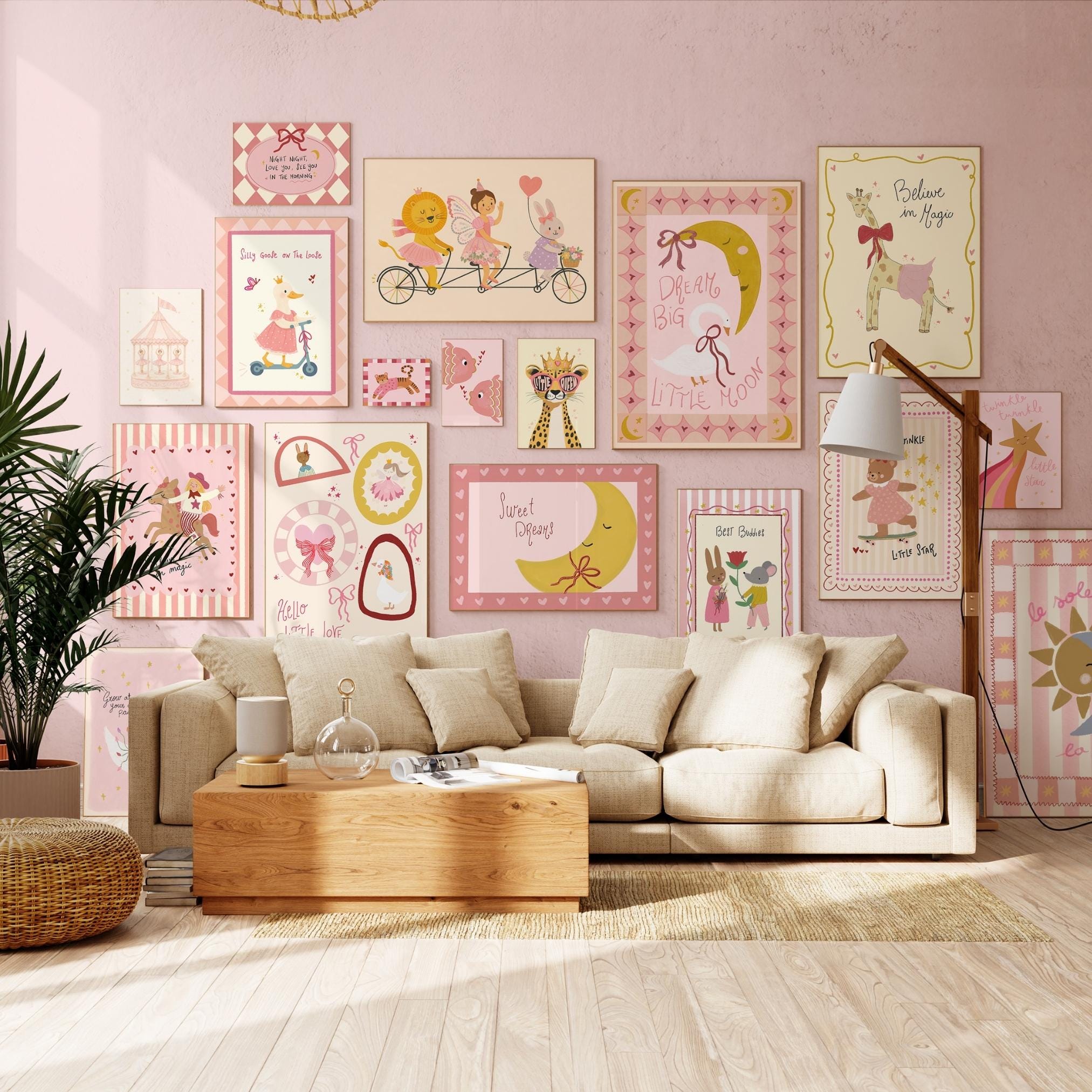 Pink Girl Nursery Wall Art Prints, Animals, Gallery Set (digital ...