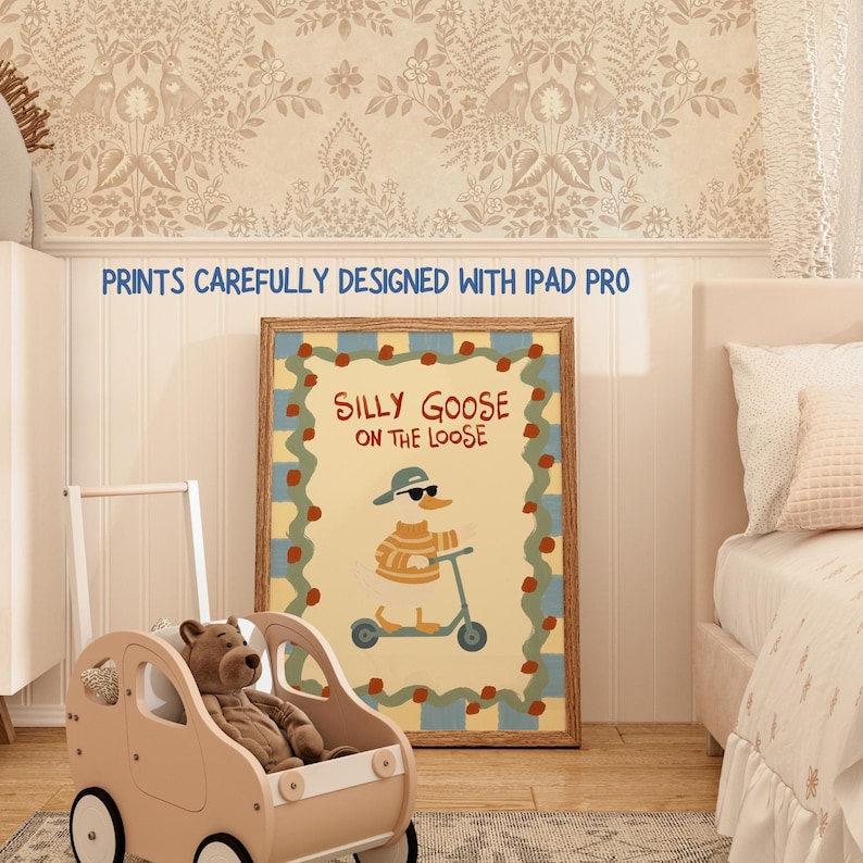 Silly Goose Nursery Print, Funny Duck Wall Art for Kids Room, Playful ...