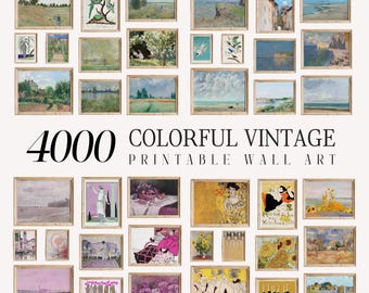 Juego de láminas de arte vintage, pinturas de artistas famosos, decoración rústica (descarga digital)