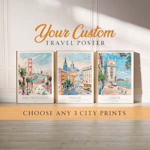 Benutzerdefiniertes Set Reiseposter, personalisierter Druck, trendige Wandkunst, Retro-Reise, maximales Dekor, trendige Wohnheimzimmerdrucke, bunte Reise