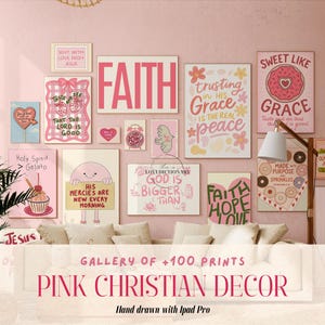 Pink Christian Wall Art Bundle 100, Cute Faith Prints, College Room Decor, Bible Verse Decor, Religious Gallery Wall Set, Pink Faith Poster