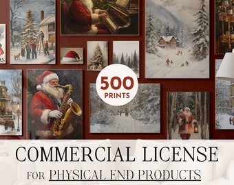 May include: A collage of vintage Christmas paintings featuring Santa Claus, winter scenes, and holiday decorations. The text "500 Prints" and "Commercial License for Physical End Products" is displayed on the image. The category is "Vintage Christmas".