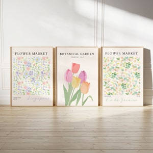 Flower Market Print Set 3, Flower Gallery Wall Set, Trendy Floral Posters, Colorful Art Print, Botanical Art Set,Digital Download