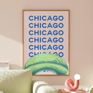Preppy travel, Chicago Travel Print | Digital Art Download | Blue Green Cloud Gate Art | Trendy Travel Exhibition Print, Cute Retro Wall Art