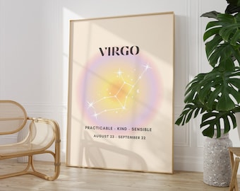 VIRGO Star Sign Instant Download Print, Zodiac Art Printable, Spiritual Wall Art, Aura Gradient Poster , DIGITAL DOWNLOAD.