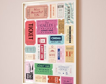 Retro Movie Ticket Stub Poster, Pink Dorm Room Decor (Digital Download)