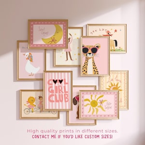 Pink Girl Nursery Wall Art Prints, Animals, Gallery Set (digital ...