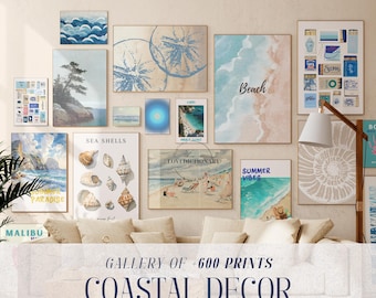 Quadros decorativos para parede com tema costeiro, decoração de praia (download digital)