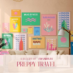 Preppy Room Decor Travel Poster Bundle-Set von 100, Wandcollage-Set, Maximalist-Dekor, trendige Wohnheimraumdrucke, Bali Ibiza Capri Bondi Palme