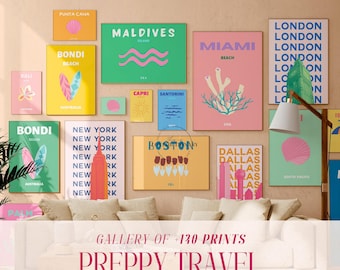 Preppy reisposterset, Bali, Ibiza, Bondi (digitale download)