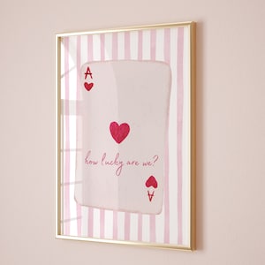 Trendiges Poster Lucky You Pink Herz-Ass Art Print, Spielkarte Poster, Retro Wandkunst, Preppy Ästhetik, College Dekor