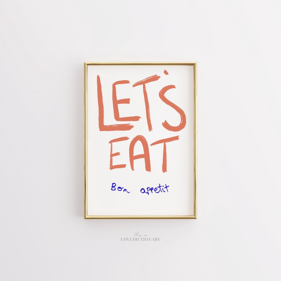 Hand Drawn Kitchen Wall Art, Kitchen Print, Let's Eat Wall Art, Kitchen ...