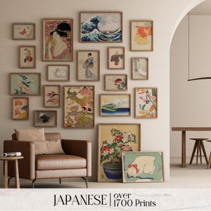 Arte murale giapponese massimalista, set di pareti da galleria vintage eclettico, raccolta giapponese di 1700 stampe, arte murale stampabile asiatica, poster d'arte giapponese