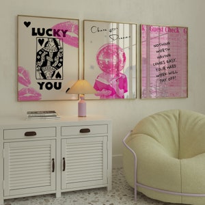 Trendy Wall Art Set of 3, Preppy Poster Prints, Pink Orange Wall Art, Colorful Prints, Maximalist Decor, Apartment Aesthetic, Digital Prints