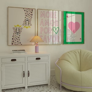Trendy Wall Art Set of 3, Preppy Poster Prints, Pink Green Wall Art, Colorful Prints, Maximalist Decor,Apartment Aesthetic, Digital Prints