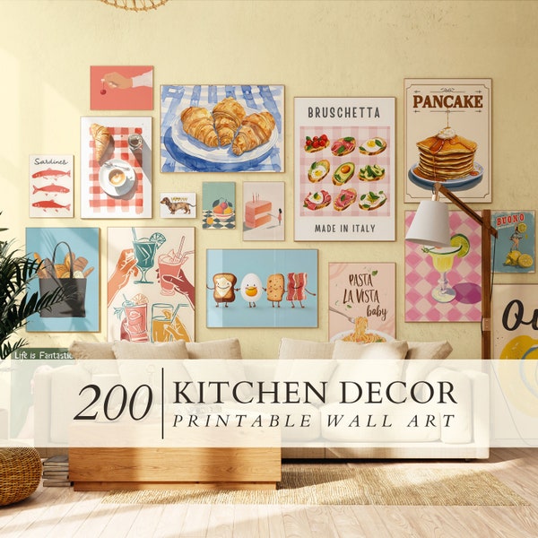 Kitchen Gallery Wall Set of 200, Kitchen Wall Art, Food Prints, Modern Kitchen Decor, Dining Room Wall Art, Trendy Kitchen Decor, DIGITAL