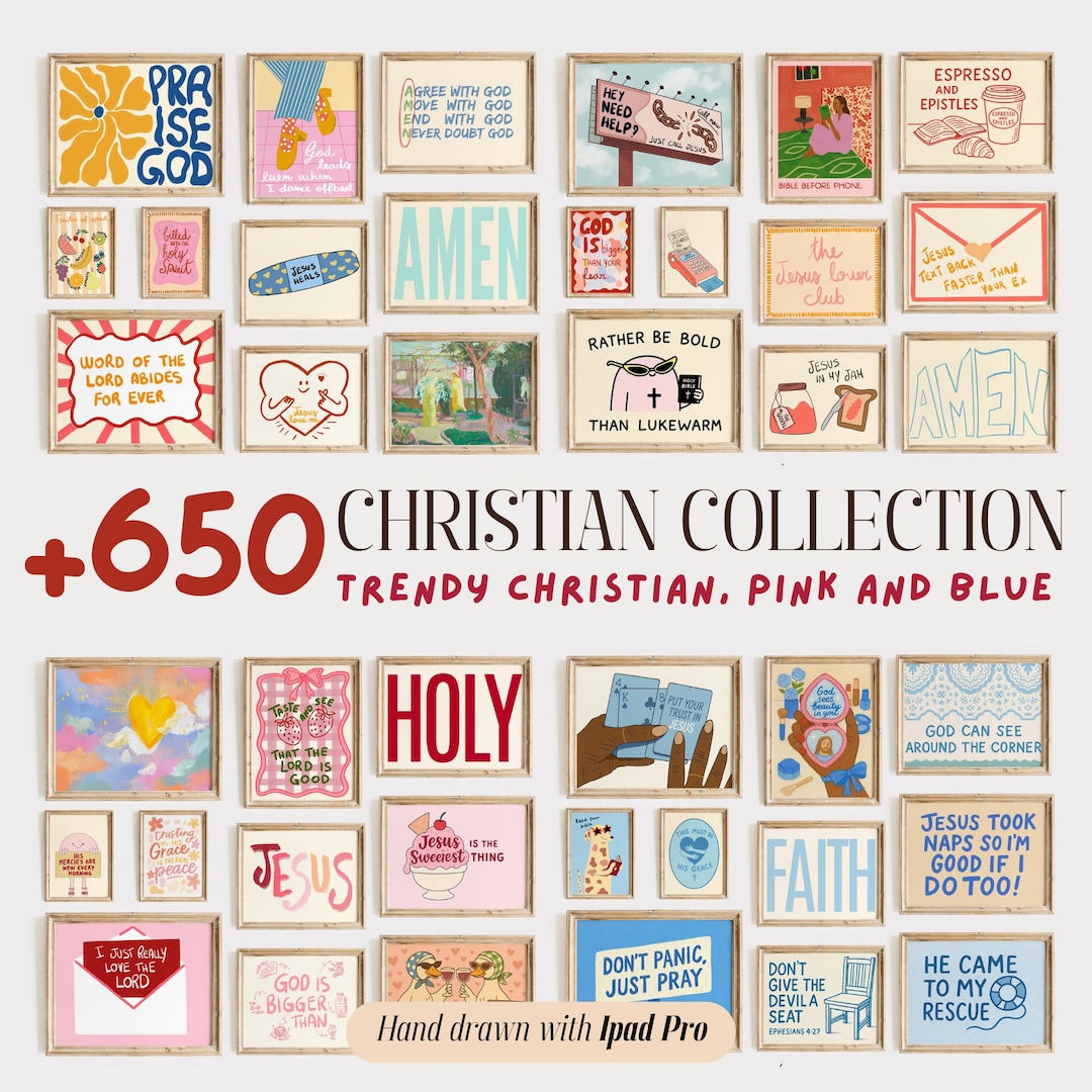 550+ Christian Wall Art Bundle, Trendy Faith Prints, Bible Verse Decor, Pink Scripture Pos
