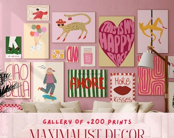 Maximalist Gallery Wall Set of 100, Maximalist Wall Art, Hand Drawing Maximalist Decor, Trendy Wall Art, College Room Decor, Preppy Poster