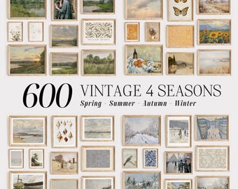 Vintage Gallery Wall Set of 600, Gallery Wall Art Set, MEGA BUNDLE Wall Print Set Eclectic, Farmhouse Home Decor, Country Wall Art Set